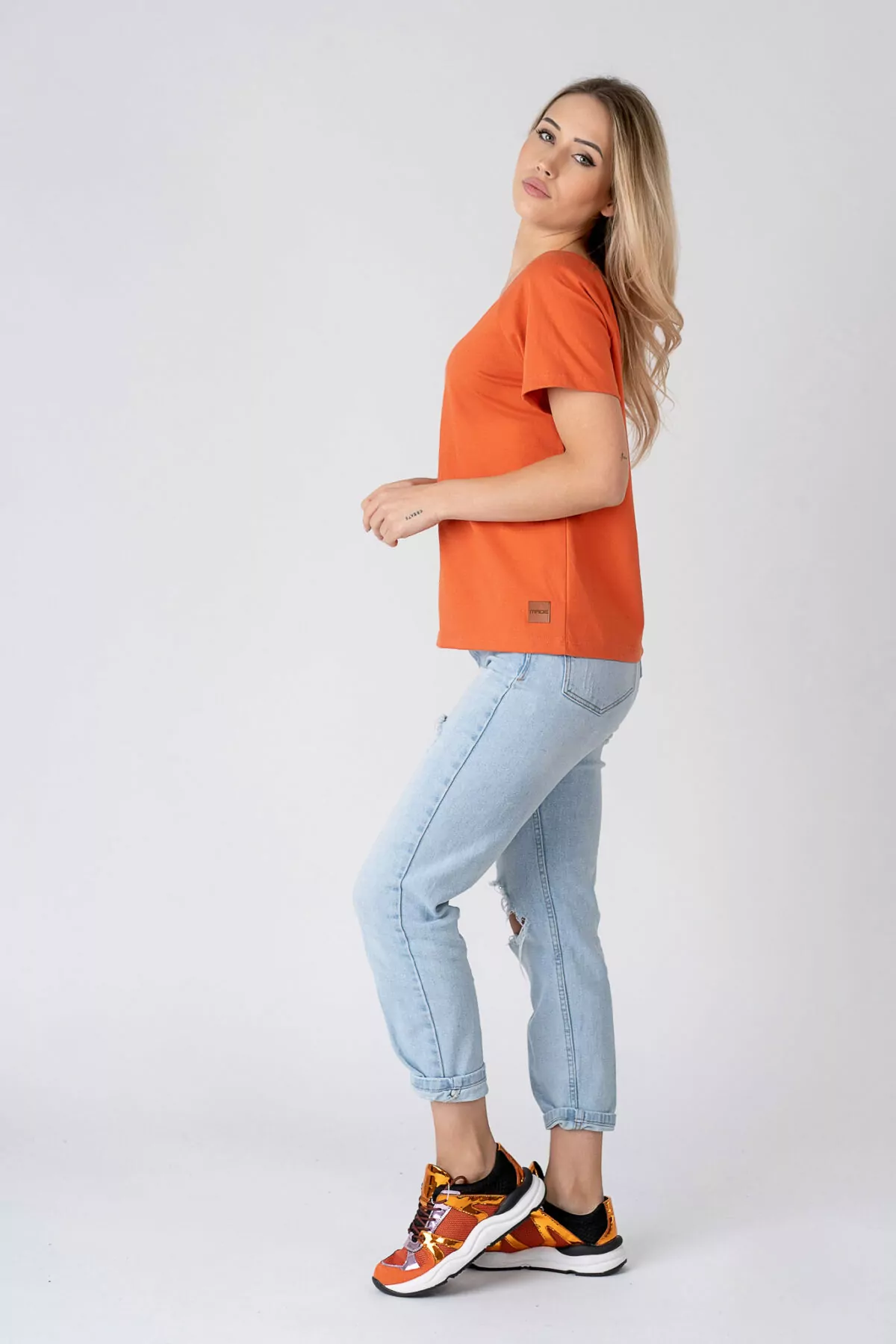 Bluzka damska koszulka pomarańcz bawełna